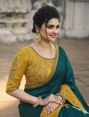Dark Green Embroidered Chiffon Saree 2
