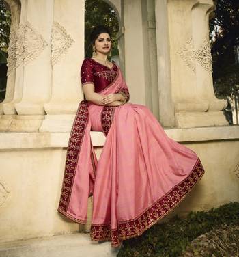 Baby Pink Embroidered Silk Blend Saree 2