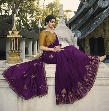Dark Violet Embroidered Silk Blend Saree 2