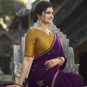 Dark Violet Embroidered Silk Blend Saree 4