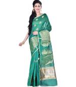 Green Women  Cotton Blend Zari Work Fancy Banarasi Saree