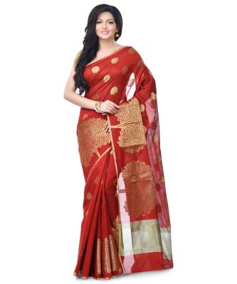 Maroon Women  Cotton Blend Zari Work Fancy Banarasi Saree 1