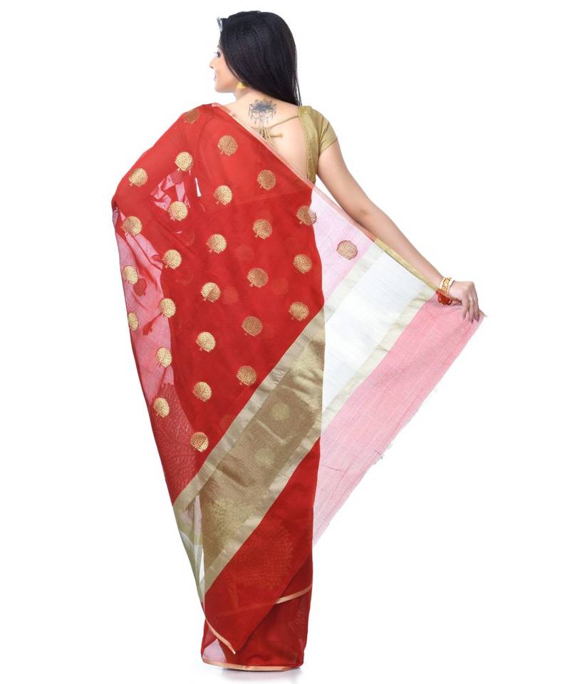 Maroon Women  Cotton Blend Zari Work Fancy Banarasi Saree