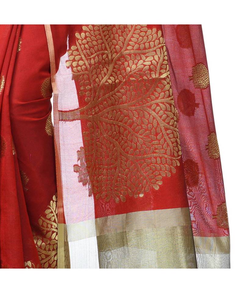 Maroon Women  Cotton Blend Zari Work Fancy Banarasi Saree