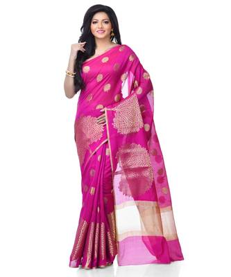 Magenta Women  Cotton Blend Zari Work Fancy Banarasi Saree 1