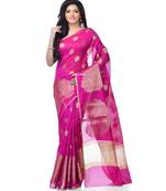 Magenta Women  Cotton Blend Zari Work Fancy Banarasi Saree