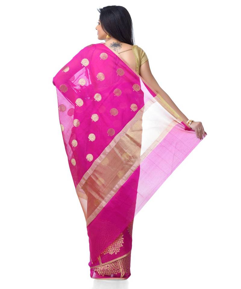Magenta Women  Cotton Blend Zari Work Fancy Banarasi Saree