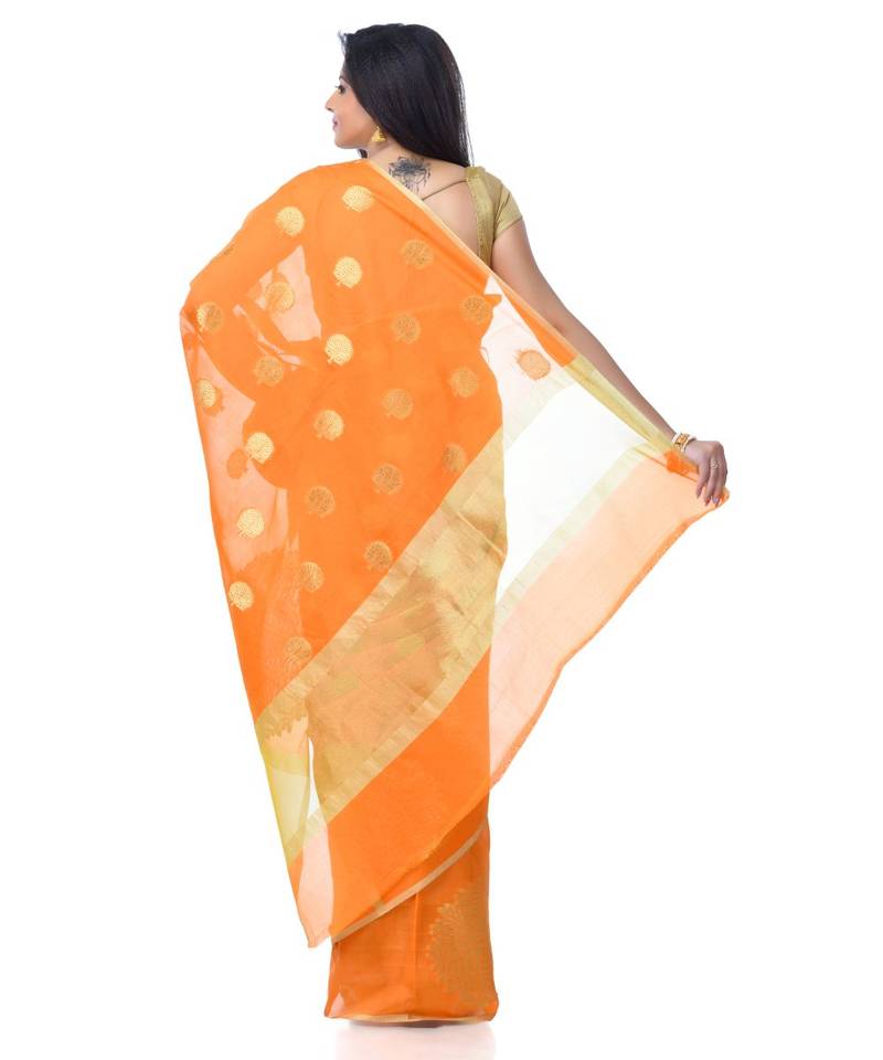 Orange Women  Cotton Blend Zari Work Fancy Banarasi Saree