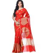 Red Women  Cotton Blend Zari Work Fancy Banarasi Saree