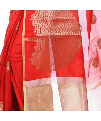 Red Women  Cotton Blend Zari Work Fancy Banarasi Saree 3