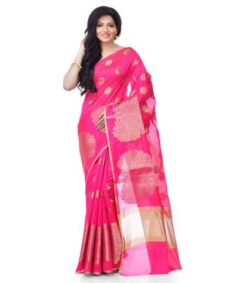 Light Pink Women  Cotton Blend Zari Work Fancy Banarasi Saree 1