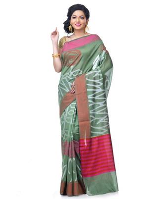 Mehandi Women  Chanderi Resham Work Fancy Banarasi Saree 1