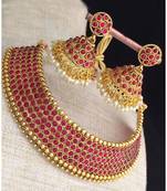 Red Stone Antique Kempu Choker Necklace Set