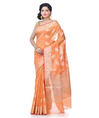 Women  Orange Chanderi Resham Work Fancy Banarasi Saree 1