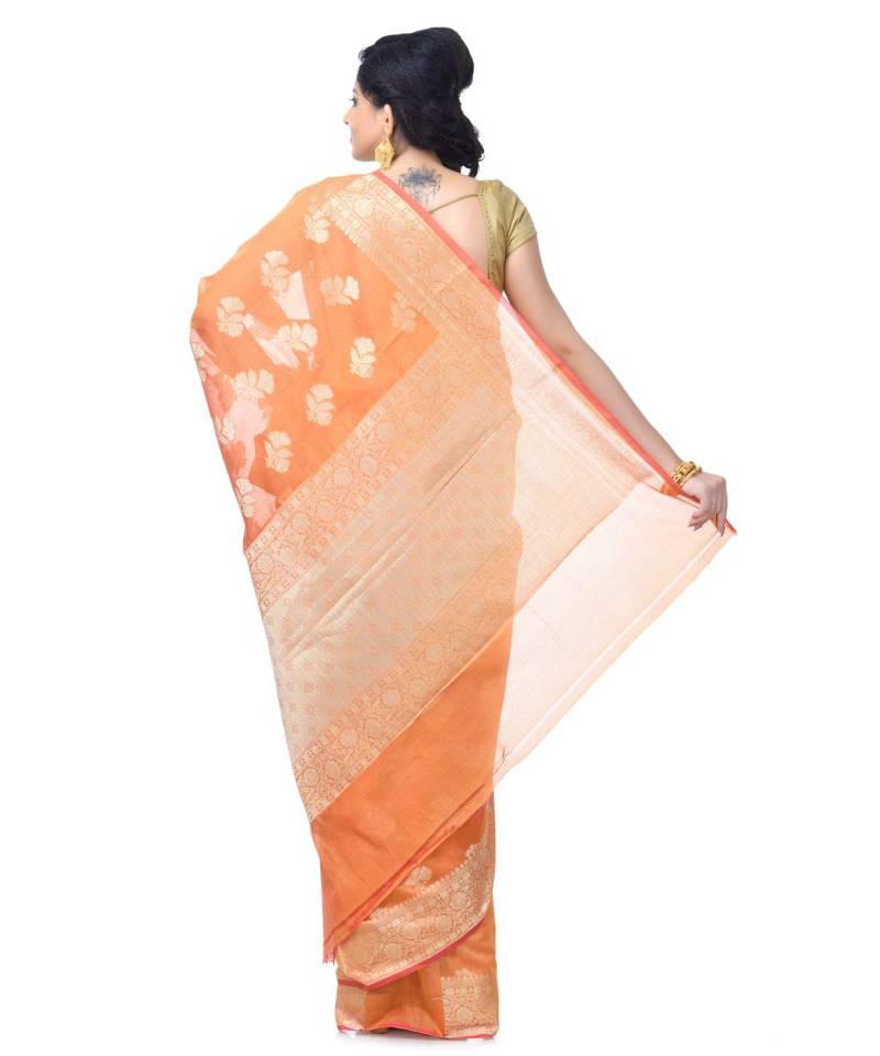 Women  Orange Chanderi Resham Work Fancy Banarasi Saree