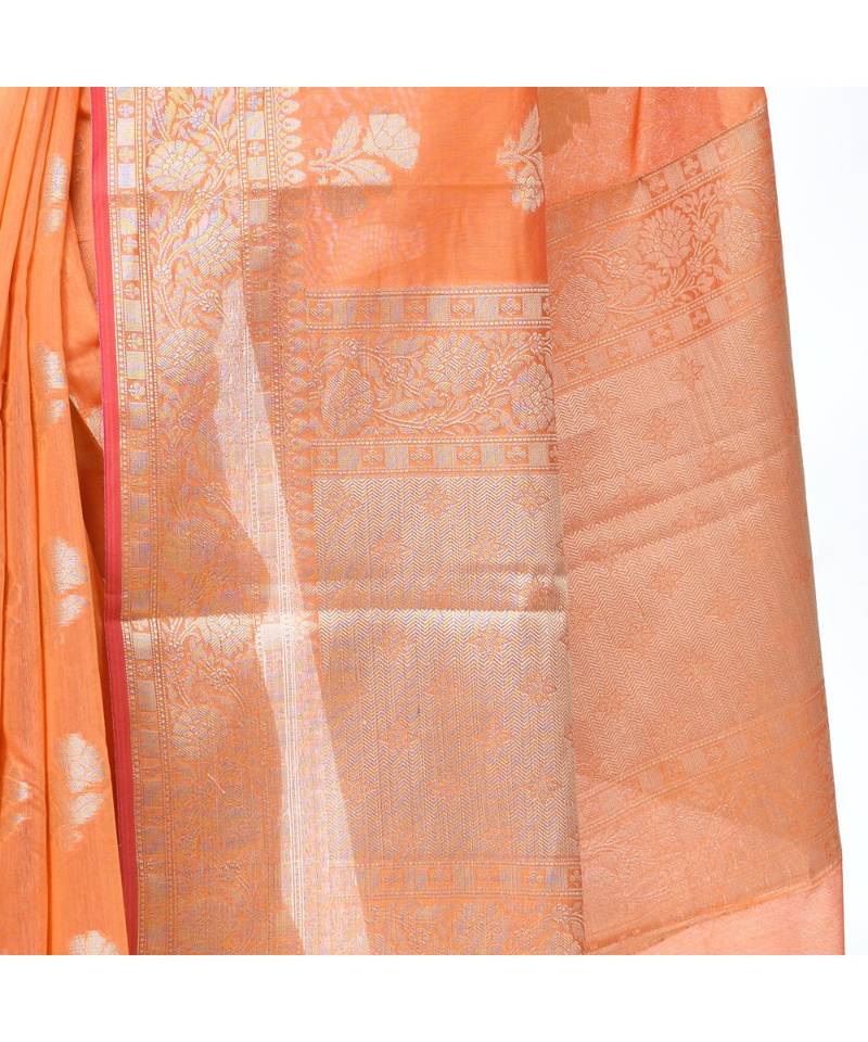 Women  Orange Chanderi Resham Work Fancy Banarasi Saree