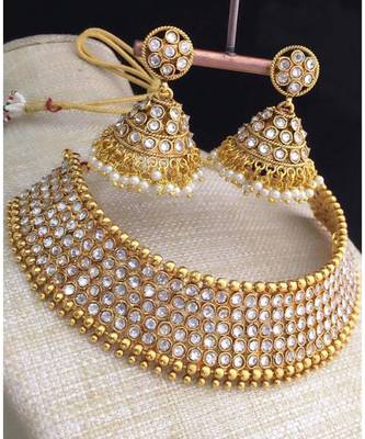 White Stone Antique Kempu Choker Necklace Set 1