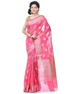 Pink Women  Chanderi Resham Work Fancy Banarasi Saree 1