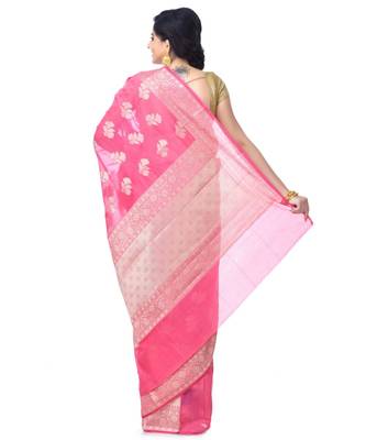 Pink Women  Chanderi Resham Work Fancy Banarasi Saree 2