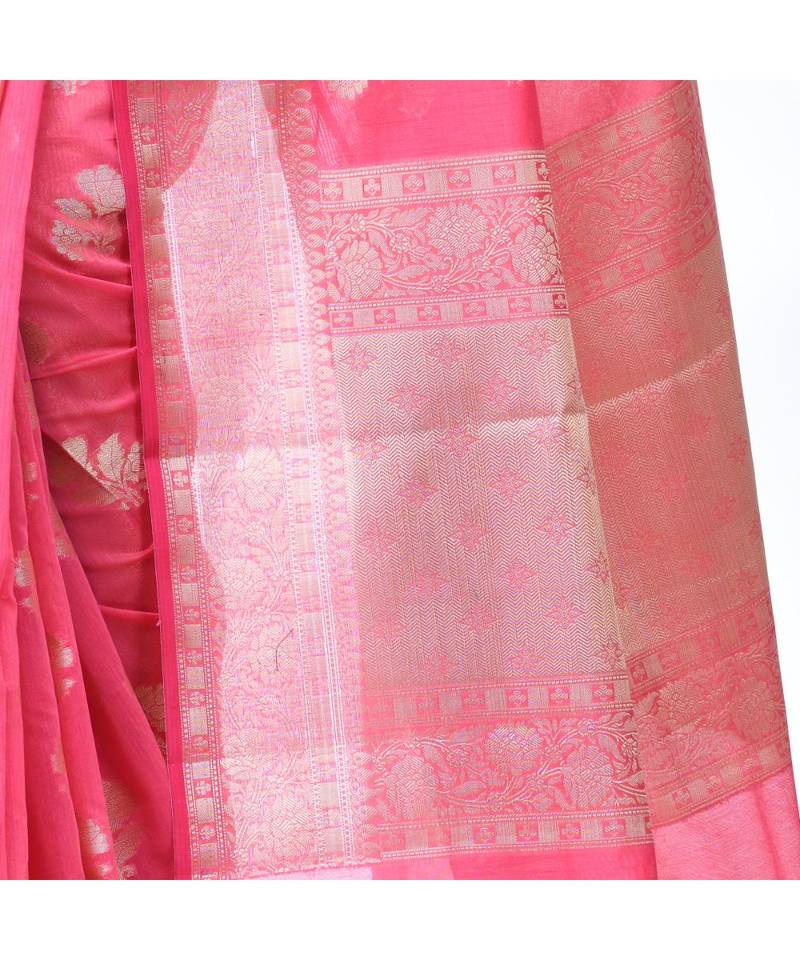 Pink Women  Chanderi Resham Work Fancy Banarasi Saree