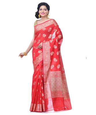 Red Women  Chanderi Resham Work Fancy Banarasi Saree 1