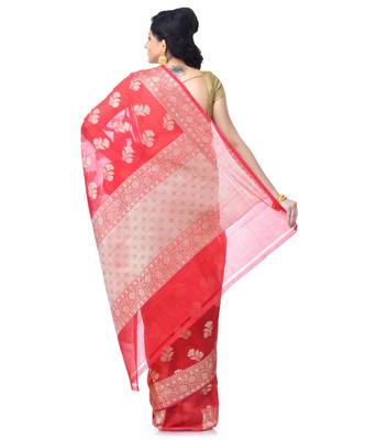 Red Women  Chanderi Resham Work Fancy Banarasi Saree 2