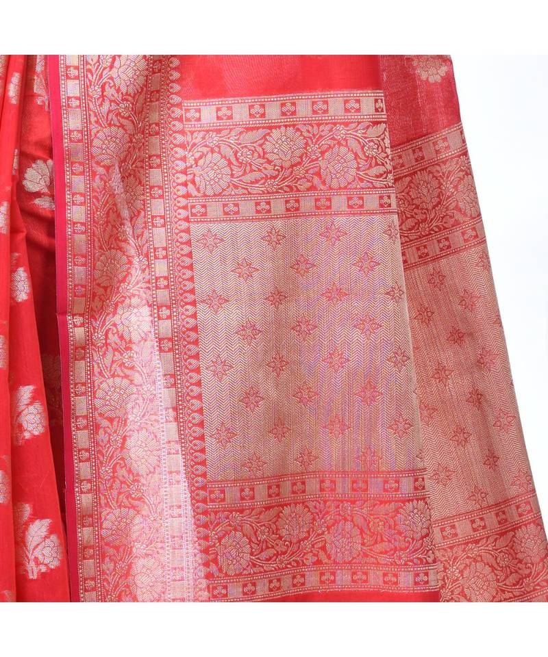 Red Women  Chanderi Resham Work Fancy Banarasi Saree