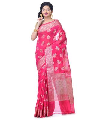 Light Pink Women  Chanderi Resham Work Fancy Banarasi Saree 1