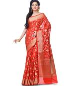 Red Women  Blend Silk Zari Work Fancy Banarasi Saree