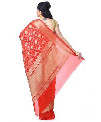 Red Women  Blend Silk Zari Work Fancy Banarasi Saree 2