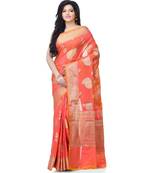 Women  Peach Blend Silk Zari Work Fancy Banarasi Saree