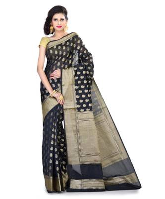 Blue Women  Cotton Blend Zari Work Fancy Banarasi Saree 1