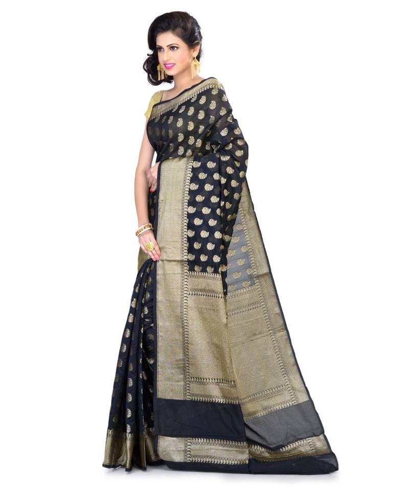 Blue Women  Cotton Blend Zari Work Fancy Banarasi Saree