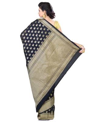 Blue Women  Cotton Blend Zari Work Fancy Banarasi Saree 3
