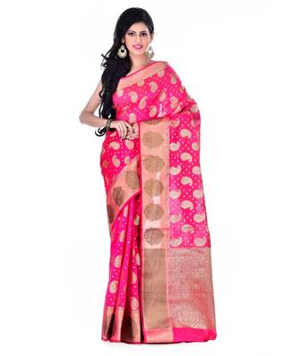 Light Pink Women  Cotton Blend Zari Work Fancy Banarasi Saree 1