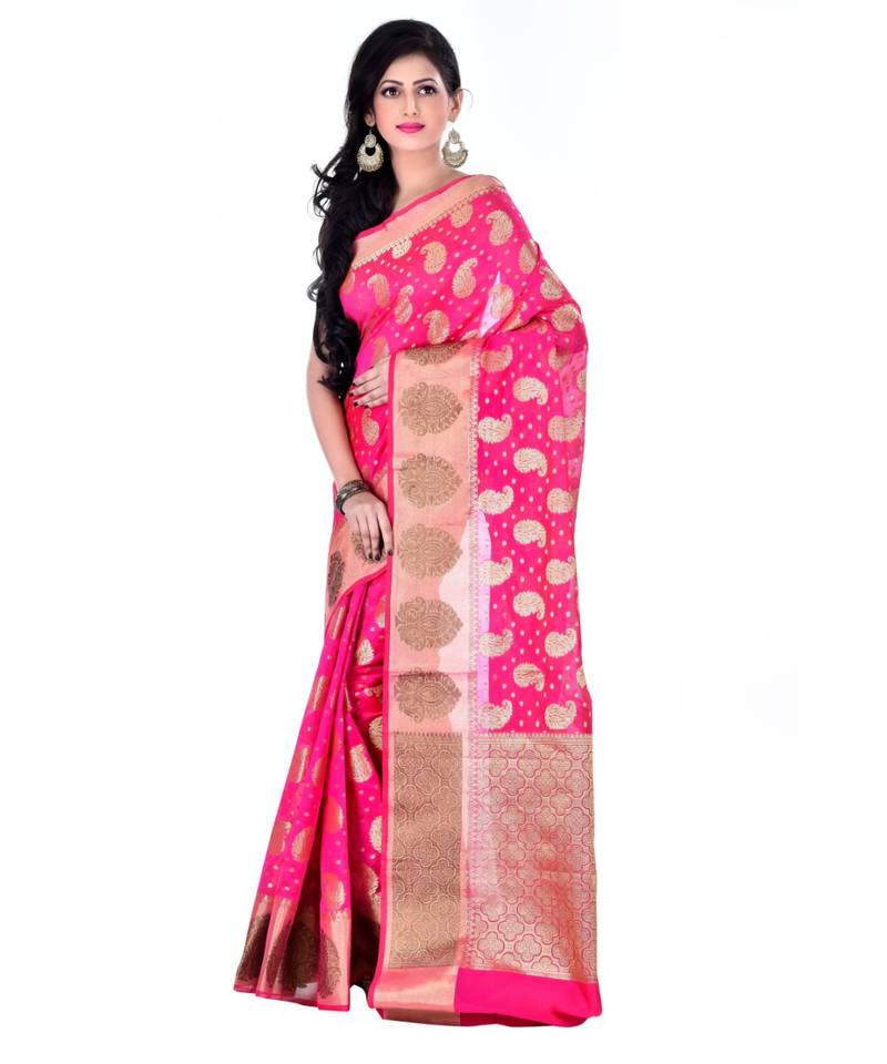 Light Pink Women  Cotton Blend Zari Work Fancy Banarasi Saree
