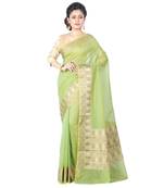 Green Woman Cotton Silk Blend Kota Check Banarasi Saree