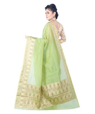 Green Woman Cotton Silk Blend Kota Check Banarasi Saree 2