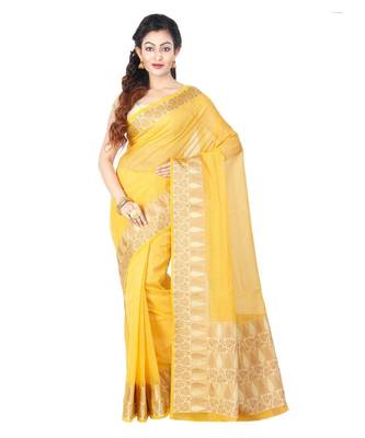 Gold Woman Cotton Silk Blend Kota Check Banarasi Saree 1