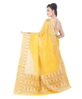 Gold Woman Cotton Silk Blend Kota Check Banarasi Saree 2