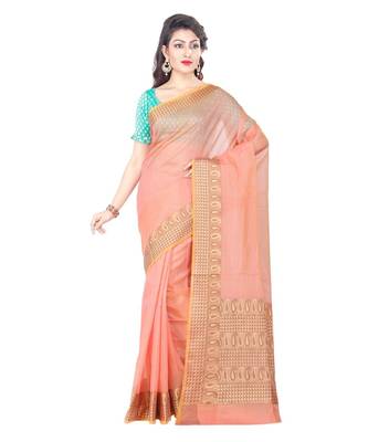 Pink Woman Cotton Silk Blend Kota Check Banarasi Saree 1