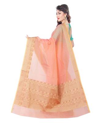 Pink Woman Cotton Silk Blend Kota Check Banarasi Saree 2