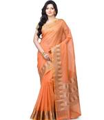Peach Woman Cotton Silk Blend Kota Check Banarasi Saree