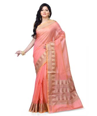 Pink Woman Cotton Silk Blend Kota Check Banarasi Saree 1