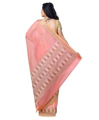 Pink Woman Cotton Silk Blend Kota Check Banarasi Saree 2