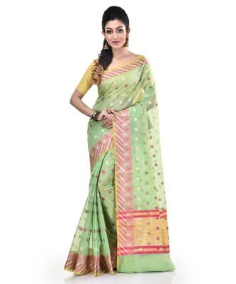 Green Woman Cotton Silk Blend Kota Check Banarasi Saree 1