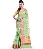 Green Woman Cotton Silk Blend Kota Check Banarasi Saree