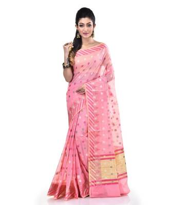Pink Woman Cotton Silk Blend Kota Check Banarasi Saree 1