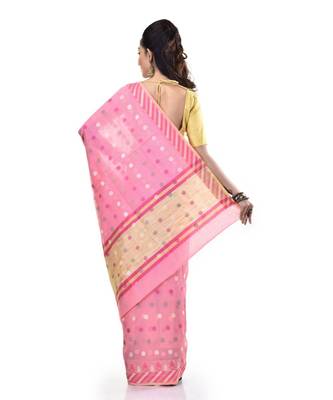 Pink Woman Cotton Silk Blend Kota Check Banarasi Saree 2
