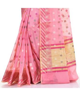 Pink Woman Cotton Silk Blend Kota Check Banarasi Saree 3